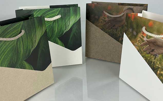 RIEDLE Organic, bedruckte PapierTaschen aus alternativen Papieren