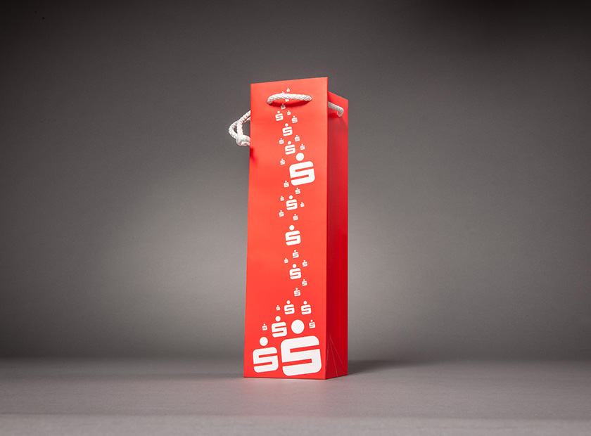 Bottle gift bag, individually printed, Sparkasse logo