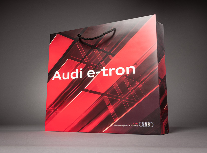 Printed paper bag with cord, Audi e-tron motif