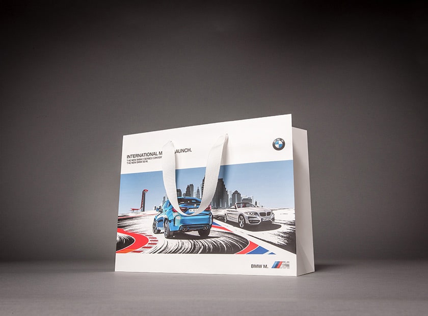 Printed paper bag with cord, BMW logo
