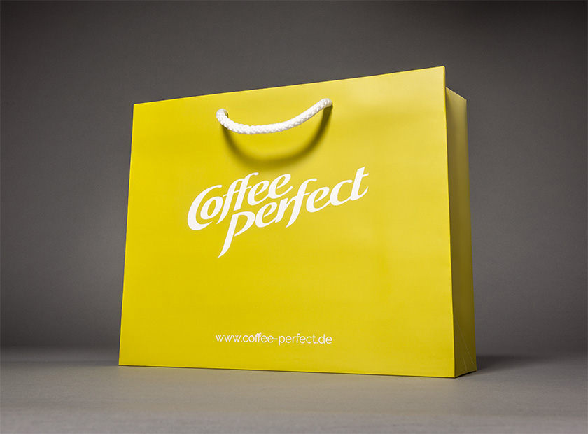 Printed paper bag with cord, Coffee Perfect motif