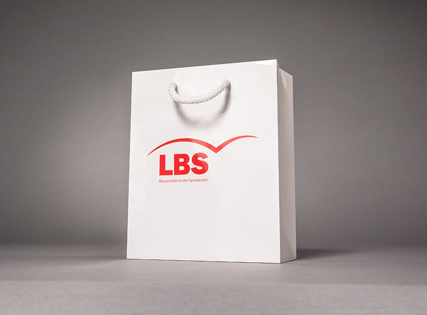 Printed paper bag with cord, LBS logo