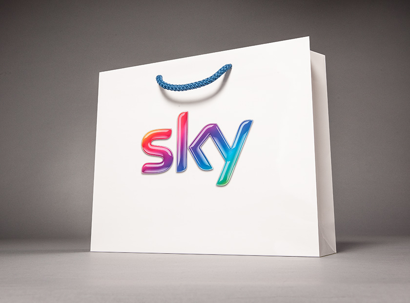 Printed paper bag with cord, Sky logo