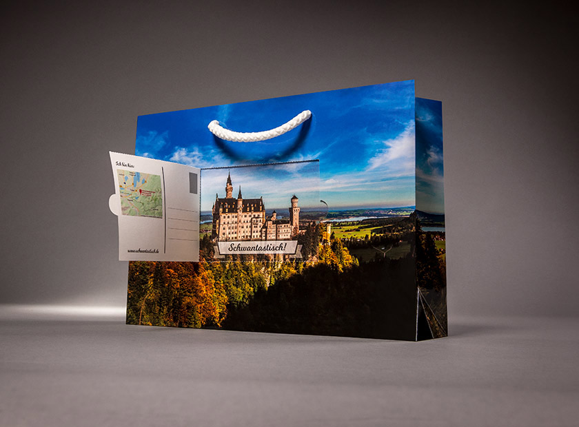 Printed paper carrier bag with detachable coupon, Schloss Neuschwanstein motif