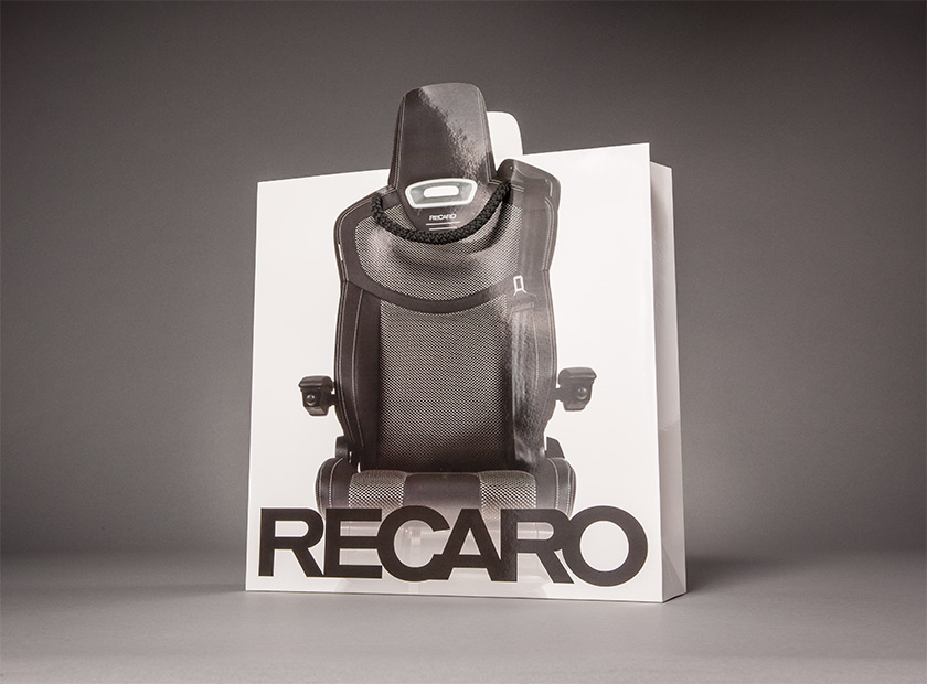 Individually stamped paper bag with printing, RECARO motif