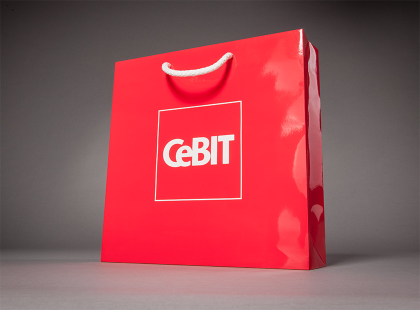 High-quality paper bag with cord, CeBIT motif