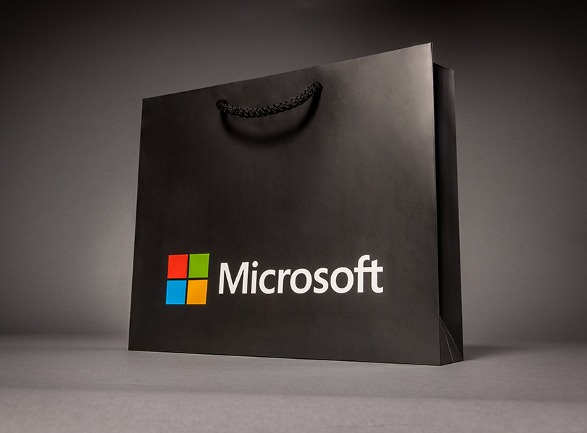High-quality paper bag with cord, Microsoft motif