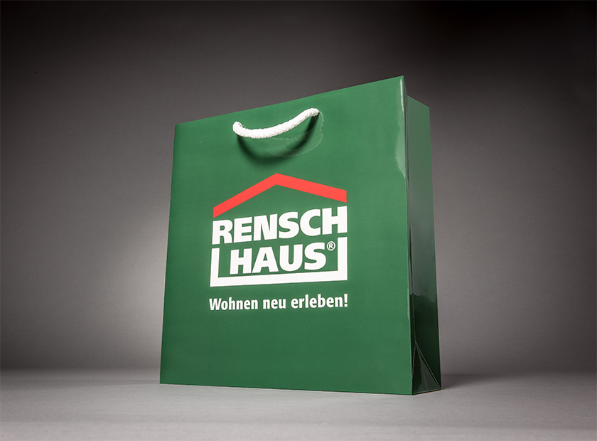 High-quality paper bag with cord, Rensch Haus logo
