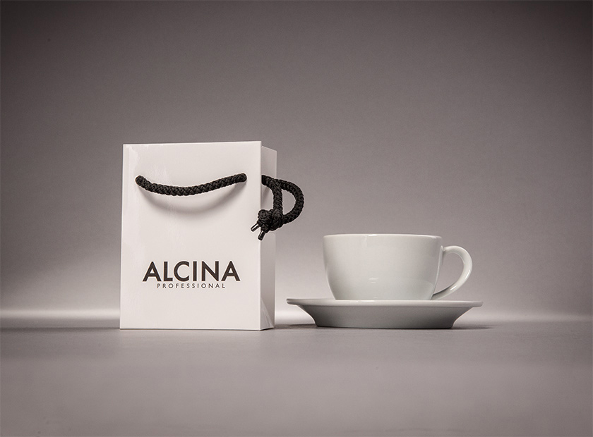 Mini paper bag with printing, ALCINA motif