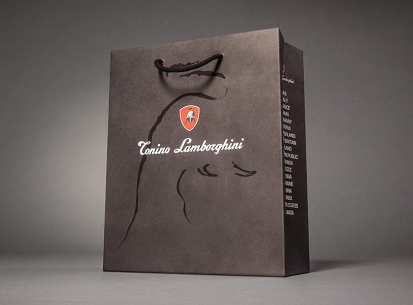 Environmentally friendly printed paper bag made from kraft paper, Lamborghini motif
