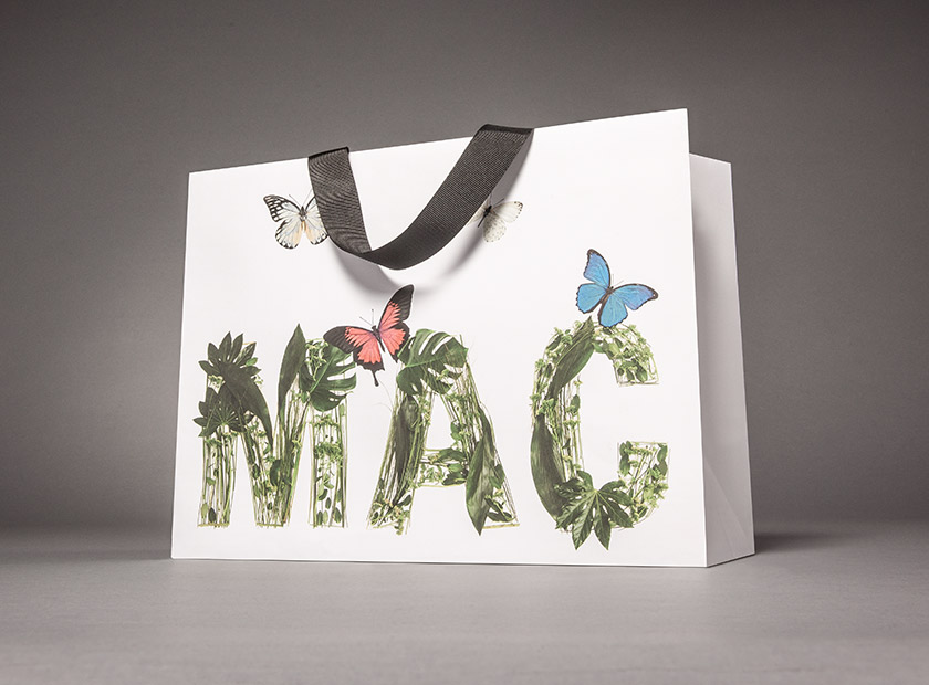 Environmentally friendly printed paper bag made from kraft paper, MAC logo