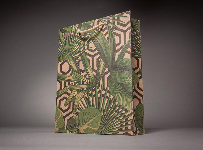 Environmentally friendly printed paper bag made from kraft paper, plants motif