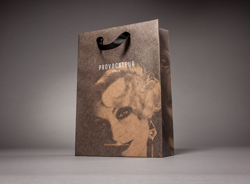 Environmentally friendly printed paper bag made from kraft paper, Provocateur motif