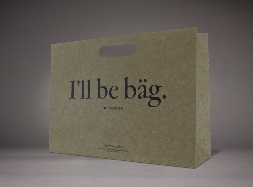 Printed paper bag made from silphie paper with handle, MLR BW motif