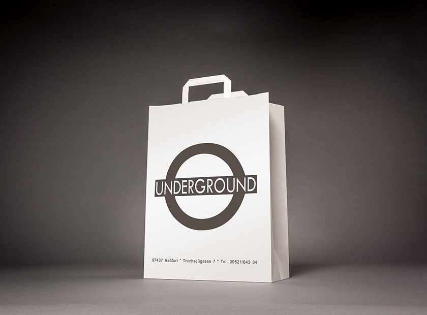 Printed paper bag with flat handle, Underground motif