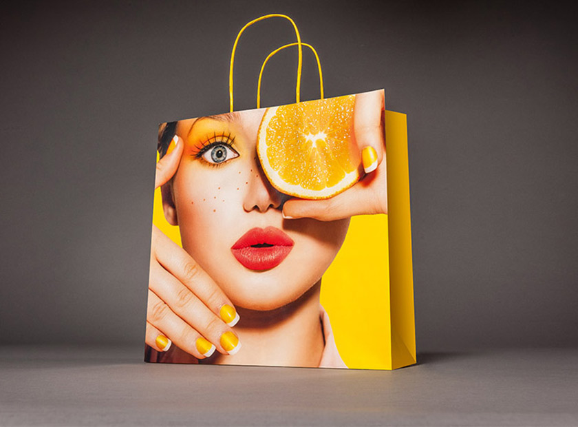 Printed paper bag with paper cord