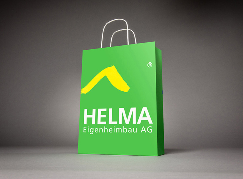 Printed paper bag with paper cord, HELMA logo