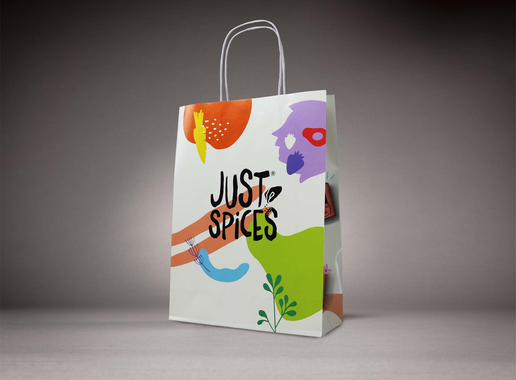 Printed paper bag with paper cord, Jus Spices motif