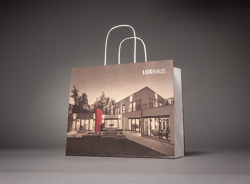 Printed paper bag with paper cord, LUXHAUS motif
