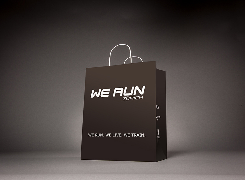 Printed paper bag with paper cord, We Run