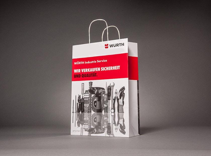 Printed paper bag with paper cord, Würth logo