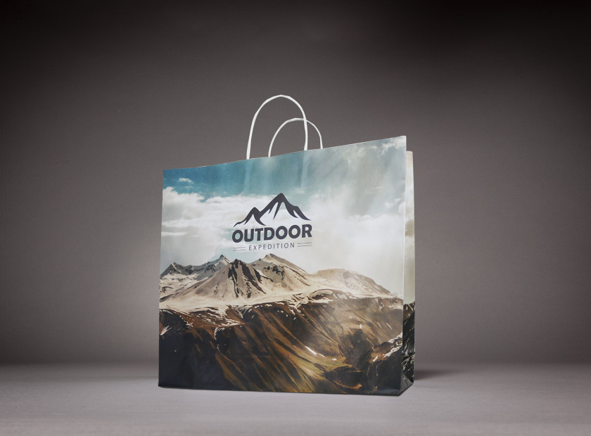 Printed paper bag with twisted paper cord for small editions