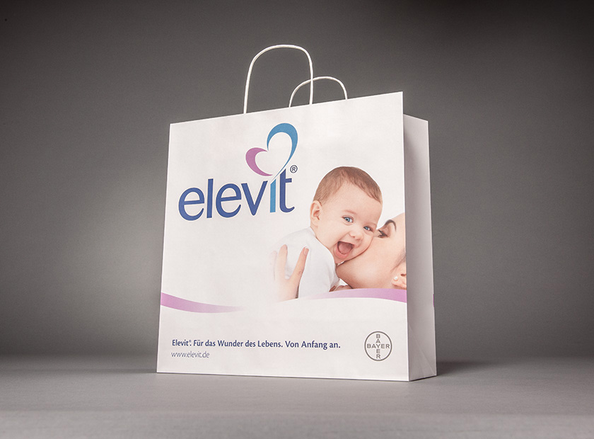 Printed paper bag with paper cord, elevit