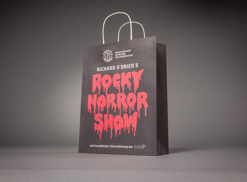 Printed paper bag with paper cord, Rocky Horror Show logo