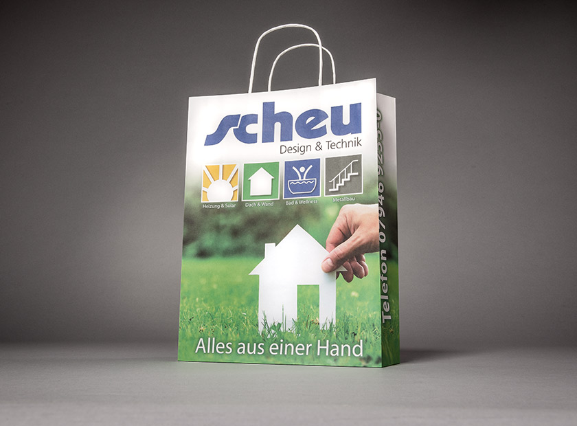 Printed paper bag with paper cord, scheu logo