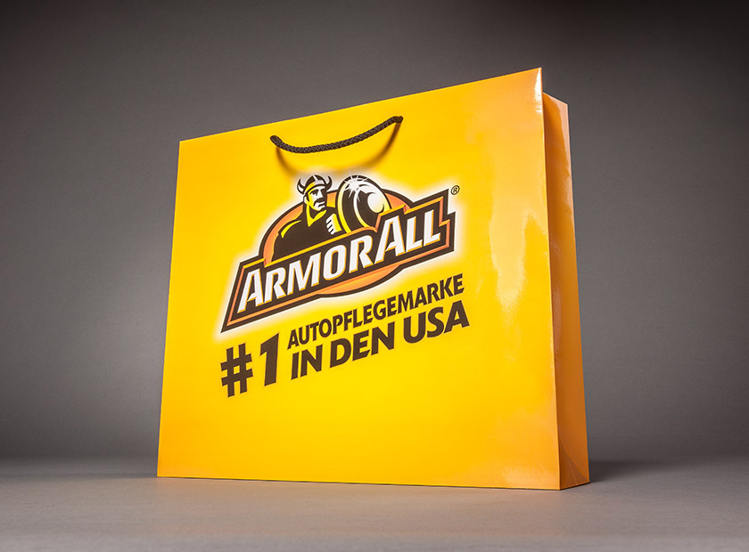Printed paper bag with cord, Armor All logo