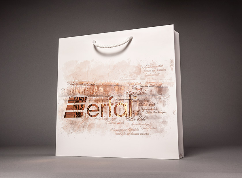 Printed paper bag with cord, erfal logo