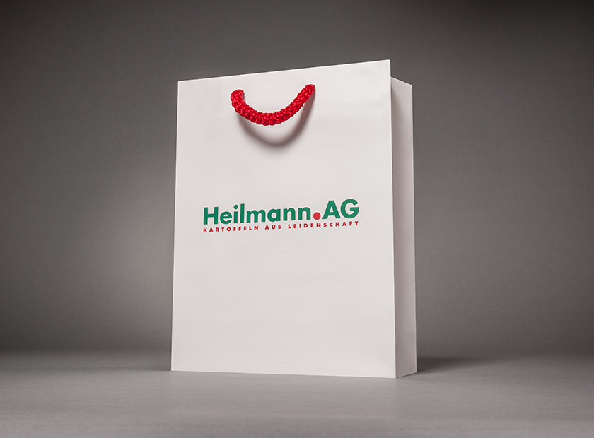 Printed paper bag with cord, Heilmann AG logo