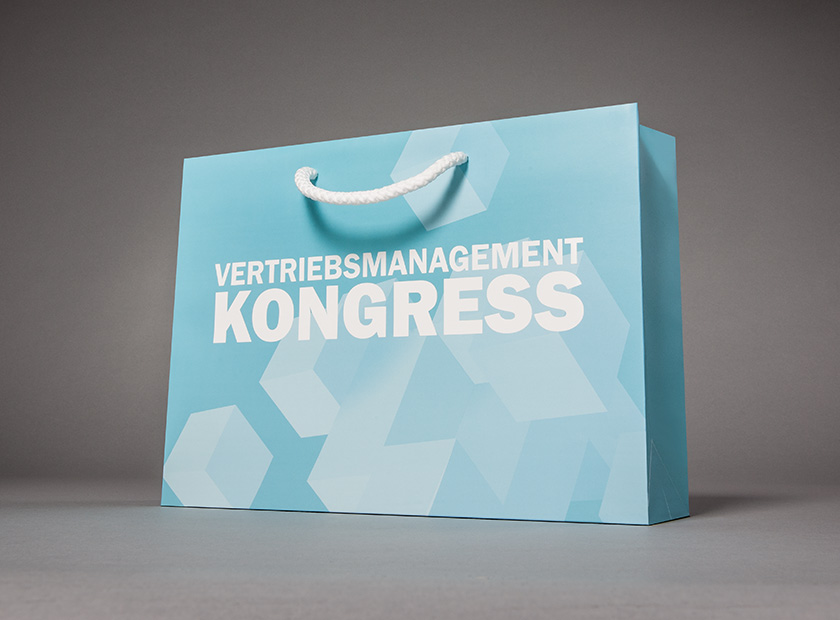 Printed paper bag with cord, sales management conference motif