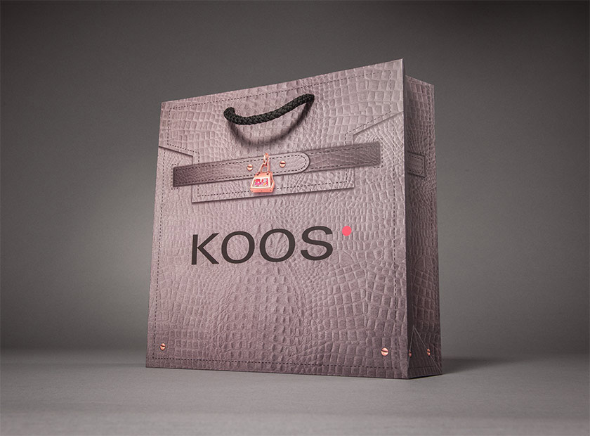 Printed paper bag with cord, Koos logo
