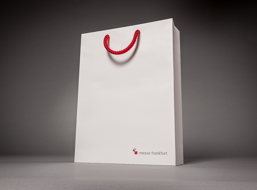 Printed paper bag with cord, Messe Frankfurt logo