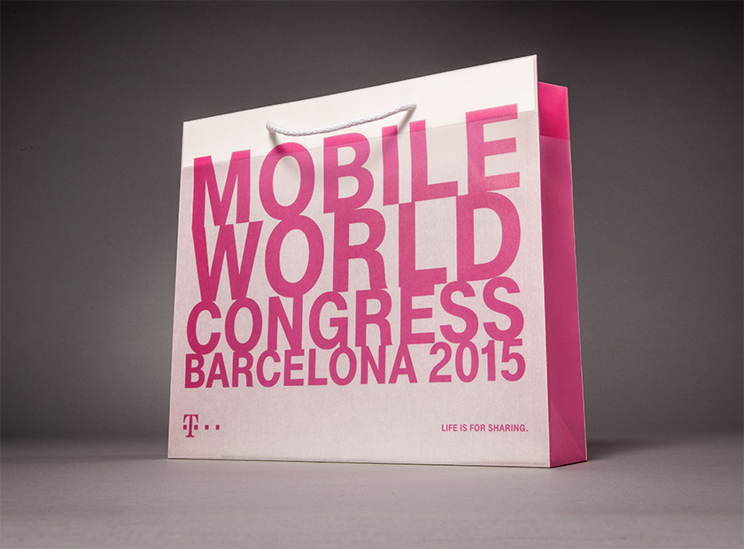 Printed paper bag with cord, Mobile World Congress logo