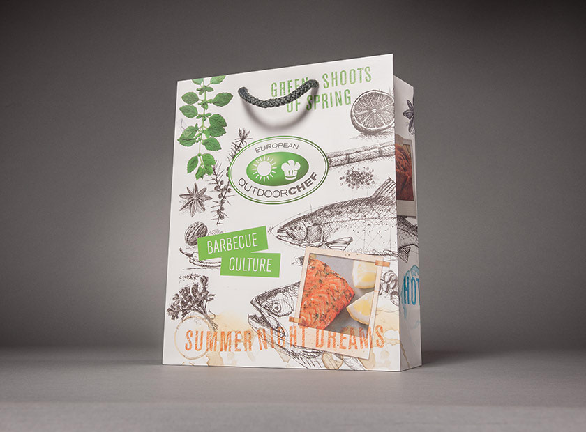 Printed paper bag with cord, Outdoor Chef logo