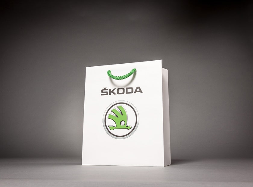 Printed paper bag with cord, Skoda logo