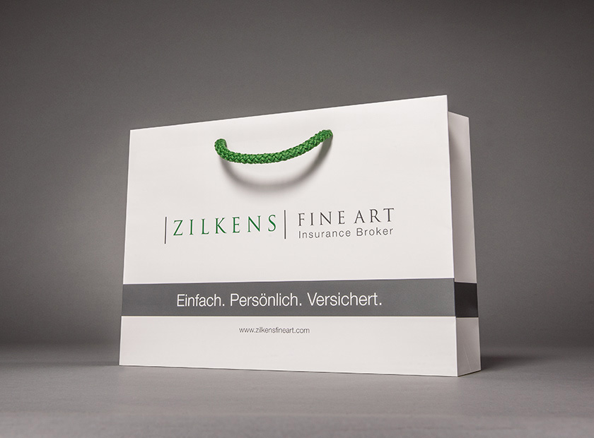 Printed paper bag with cord, Zilkens logo