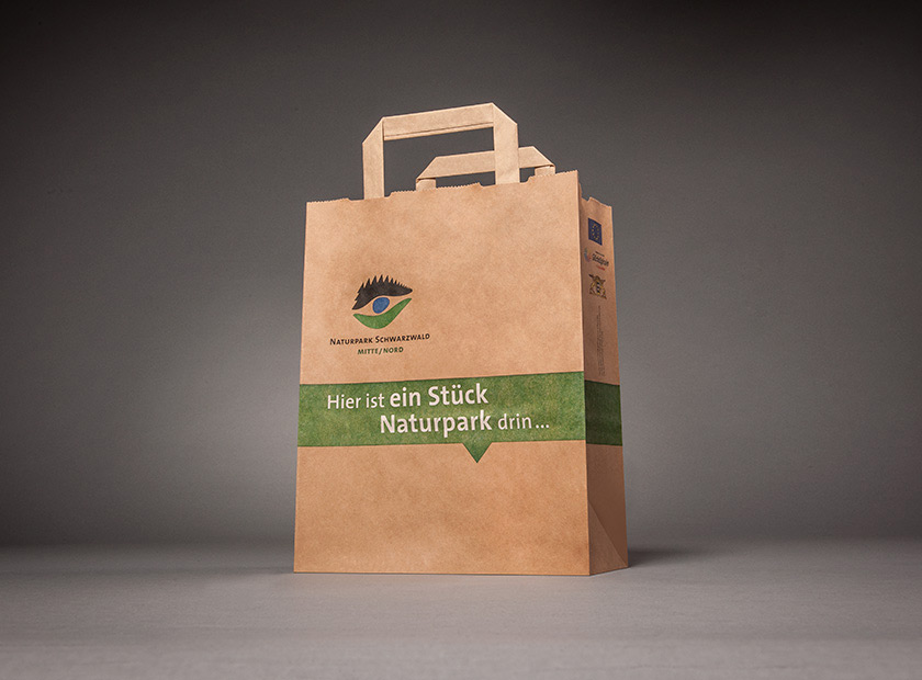 Printed paper bag with flat handle, Naturpark Schwarzwald motif